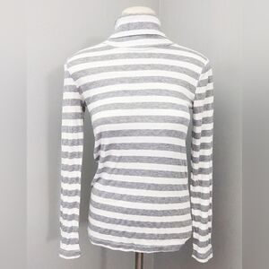 Michael Stars Grey White Striped Turtleneck Shirt Top Long Sleeve Gray One Size